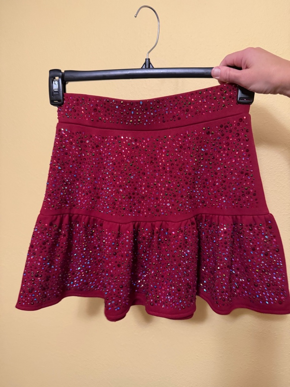 QUEEN OF SPARKLES Burgundy Rhinestone Mini Skirt